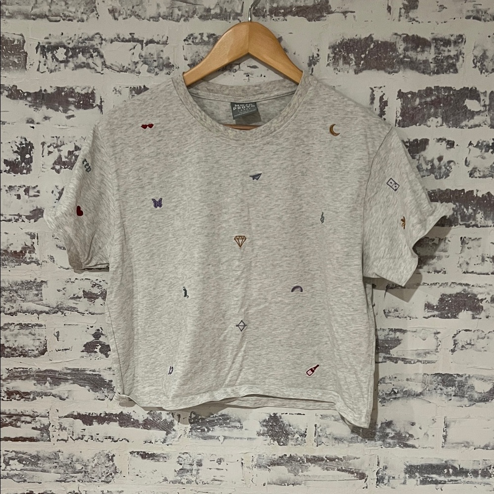 Gray Cropped T-Shirt with Taylor Swift Embroidered Accents